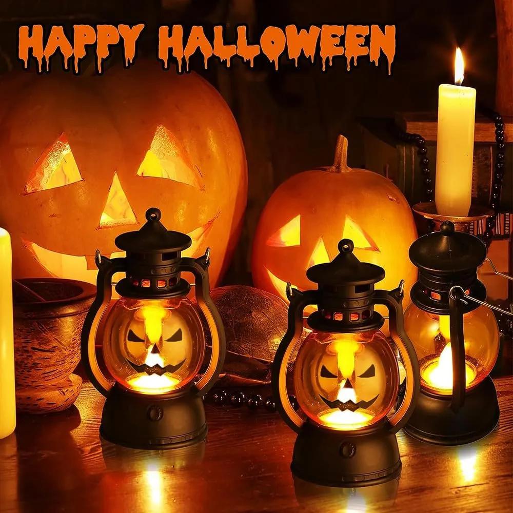 할로윈 호박 램프, 미니 유령 램프, 촛불 랜턴, 가을 장식, 할로윈 장식, 유령 파티 홈 야외 마당용 재미있는 랜턴